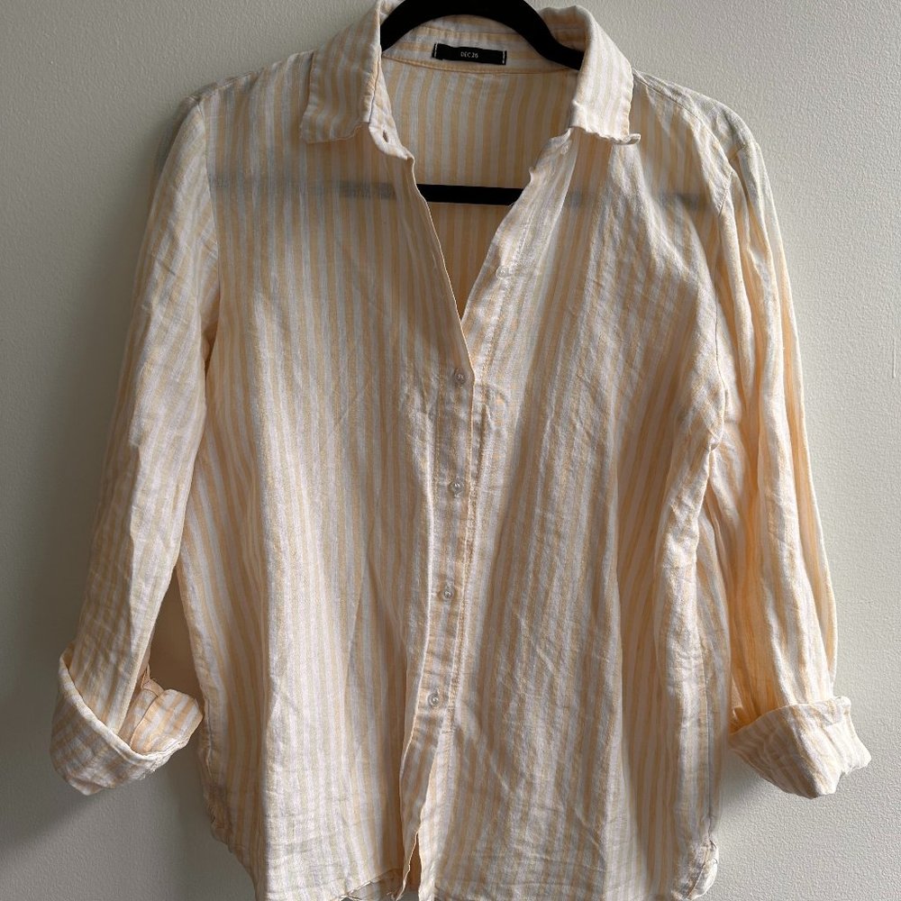 Linen stripped button-up